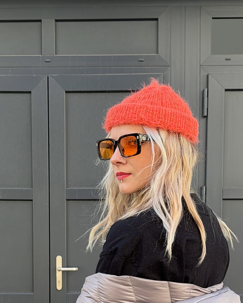 Knitted PIPPA beanie hat | coral orange